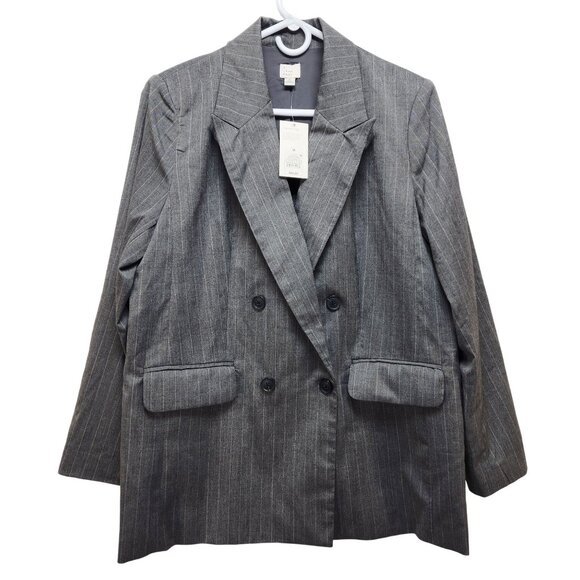 A New Day Grey Striped Double Breasted Blazer Womens Medium Responsible Style - Picture 1 of 9